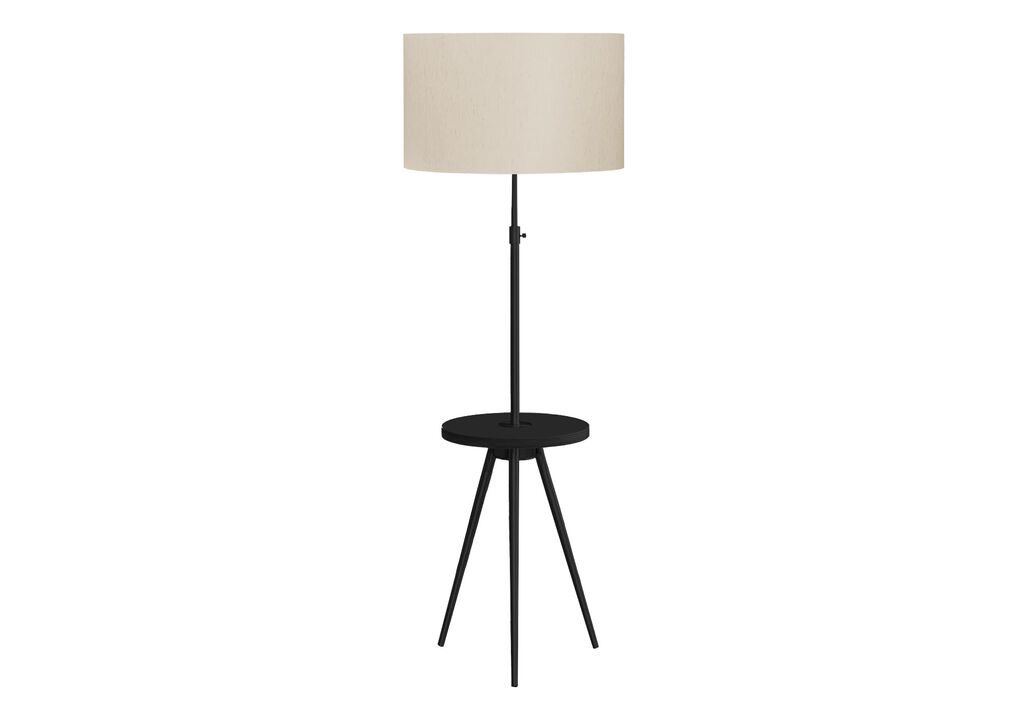 Monarch Specialties 9745, Black, Ivory/Cream Shade, Contemporary Lighting 63" H Tripod Floor Lamp Metal USB, 20" L x 20" W x 55" H
