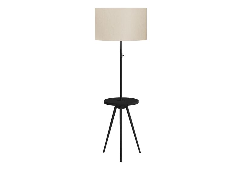 Monarch Specialties 9745, Black, Ivory/Cream Shade, Contemporary Lighting 63" H Tripod Floor Lamp Metal USB, 20" L x 20" W x 55" H image number 0