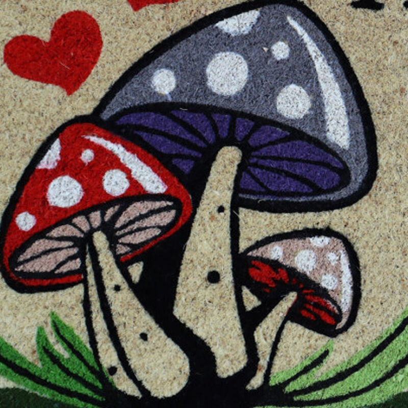HomeRoots 18" X 30" Beige and Black Coir Mushrooms Home Sweet Home Outdoor Door Mat image number 4