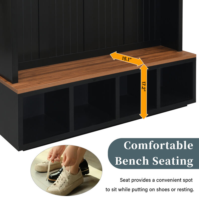 Merax 4-in-1 Entryway Storage Unit with Comfortable Bench Seating, Closed Cabinets image number 5