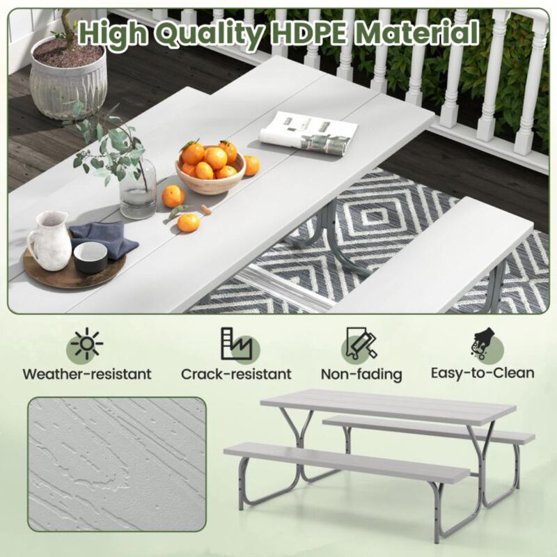 Hivvago Picnic Table Bench Set with HDPE Tabletop for 8 Person