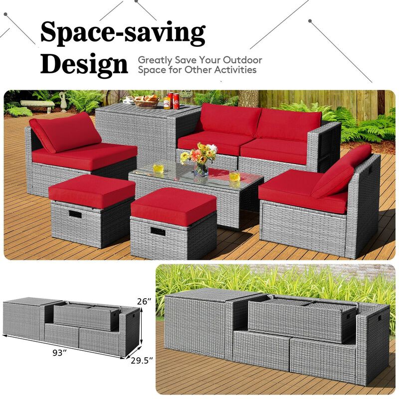 Mondawe 8 Pieces Patio Rattan Furniture Set with Storage Waterproof Cover and Cushion