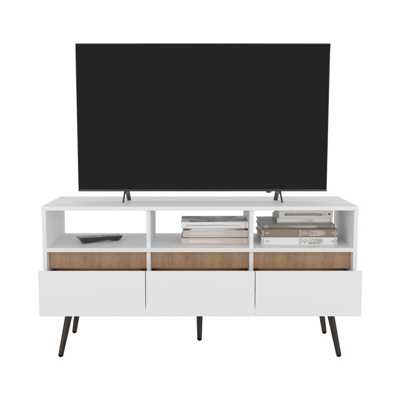 Shickshinny Tv Stand ,Living Room, White/Light Oak