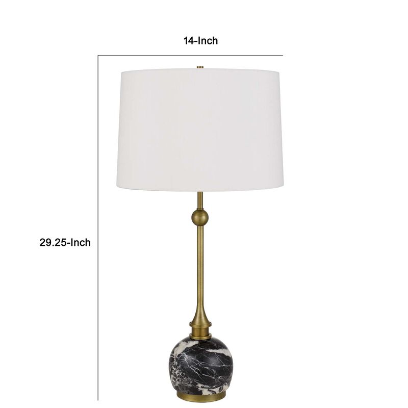 Table Lamp, White Drum Shade, Slim Brass Neck, Swirled Black Marble 29 Inch image number 7