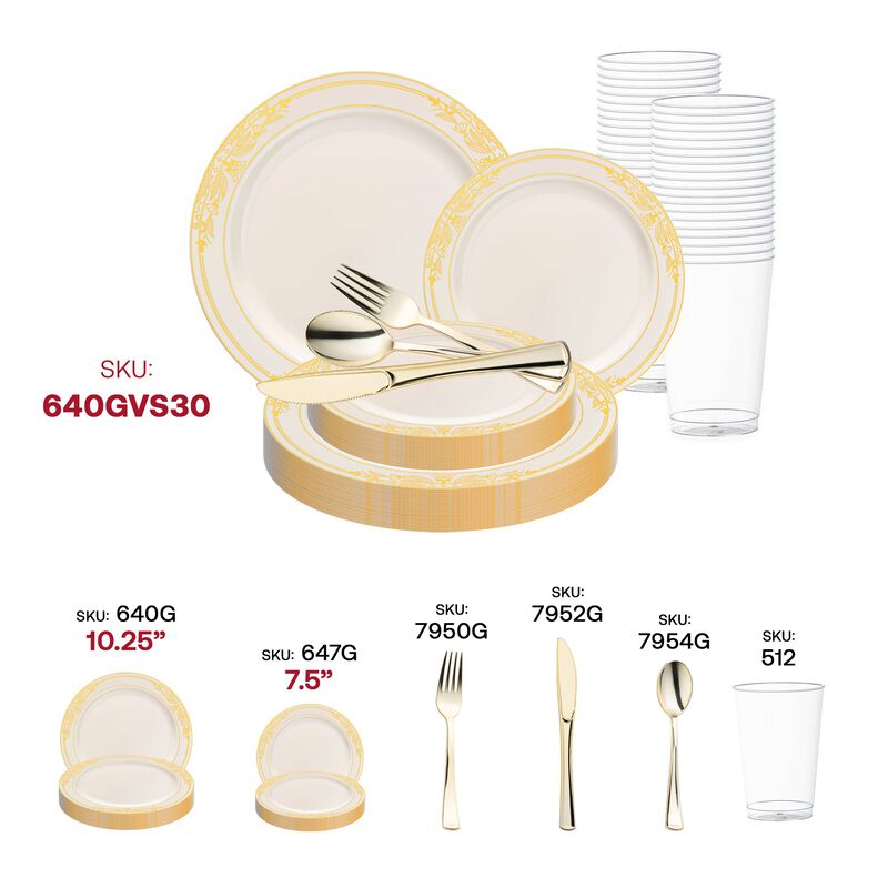 Ivory with Gold Harmony Rim Plastic Wedding Value Set (30 Sets) image number 5