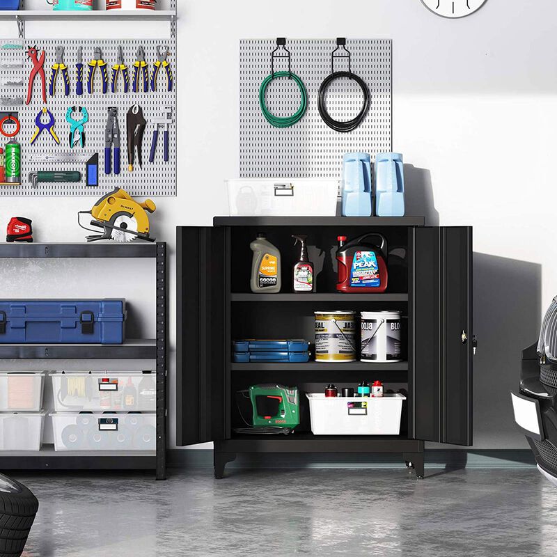 Hivvago Black Steel Storage Cabinet with Lock