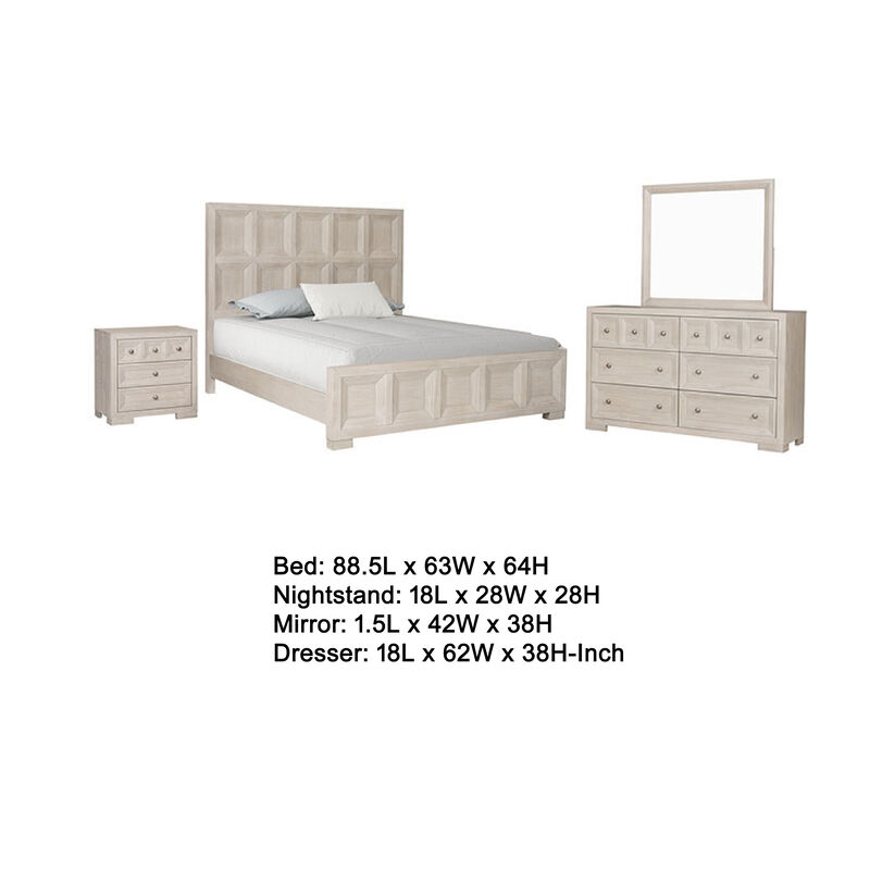 Kizie 5pc Queen Bedroom Set, 2 Nightstands, Dresser Mirror, Beige Wood - Benzara image number 4