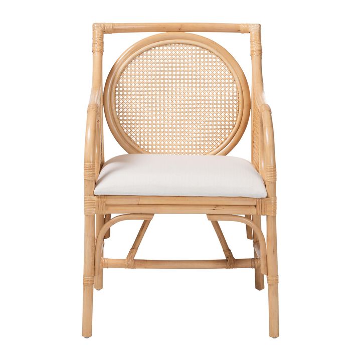 bali & pari Matt Natural Rattan Armchair with Upholstered Seat