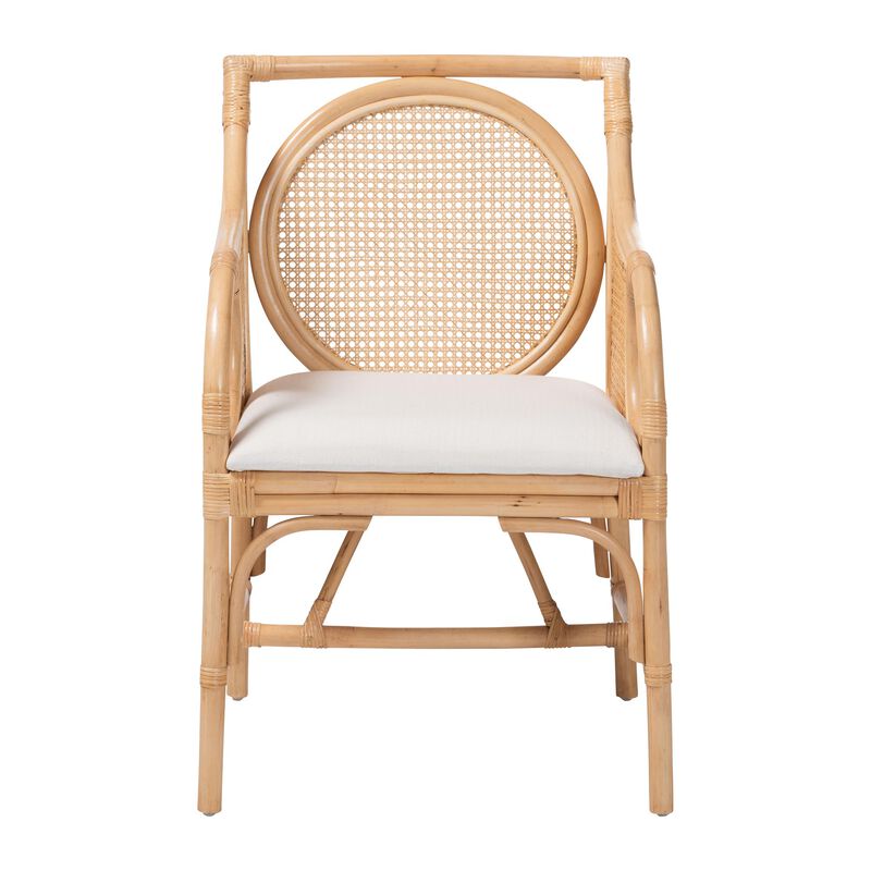 bali & pari Matt Natural Rattan Armchair with Upholstered Seat image number 1