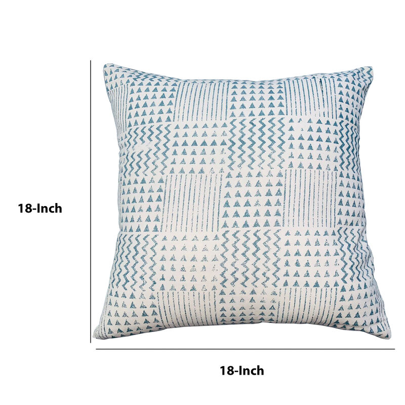 18 x 18 Handcrafted Square Cotton Accent Throw Pillow, Blue, White image number 4