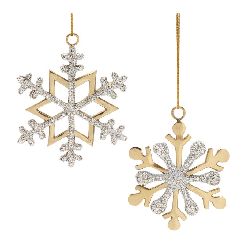 Metal Snowflake Ornaments with Jewel Accents, Set of 2 for Festive Display
