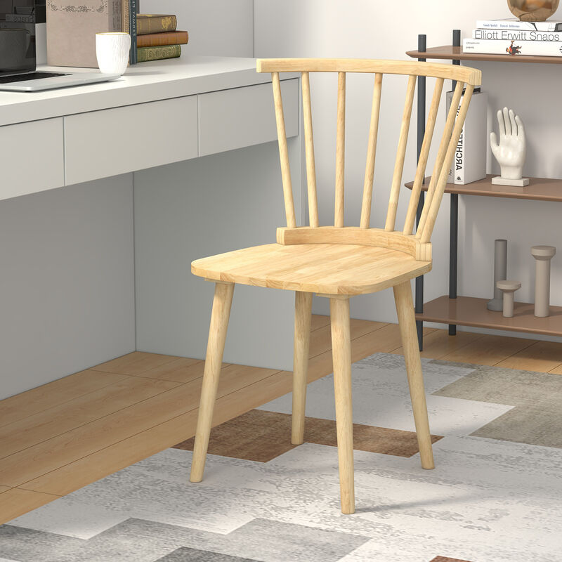 Windsor Dining Chairs Set of 2 Rubber Wood Kitchen Chairs with Spindle Back