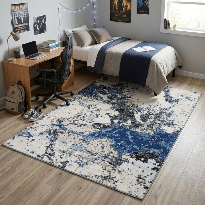 HomeRoots 5' X 7' Blue Black Beige And Ivory Abstract Area Rug