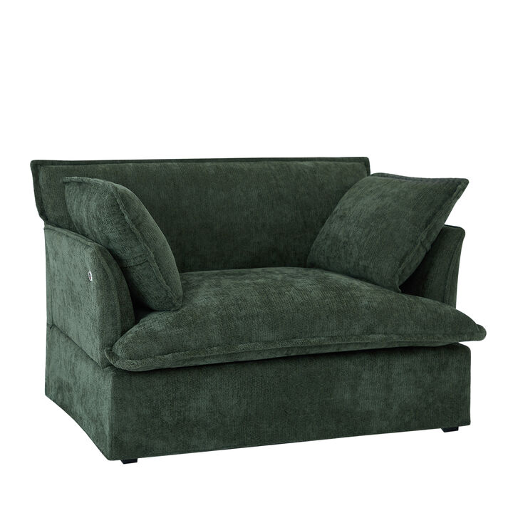 Merax Modern Chenille Upholstered Armchair with Integrated Charging Ports