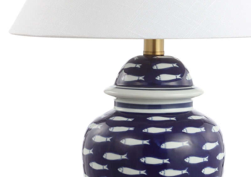 HomeRoots 22" Navy Blue White And Gold Urn Table Lamp With Empire Shade image number 2