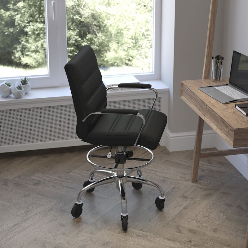 Flash Furniture Mid-Back Black Drafting Chair with Adjustable Foot Ring, Chrome Base, image number 7