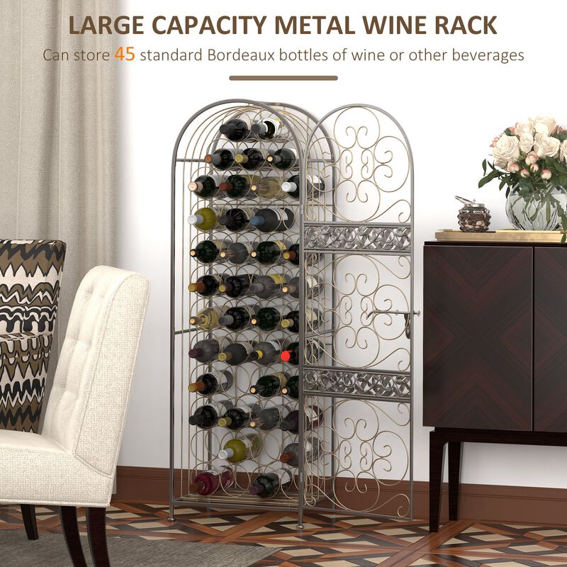 Antique Bronze Cellar: 45-Bottle Floor Wine Rack with Locking Door