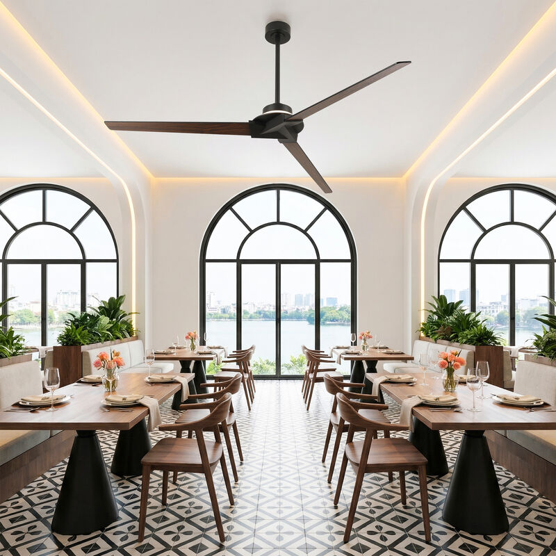70" Modern Black Reversible Dimmable Large Ceiling Fan with Light and Remote image number 2