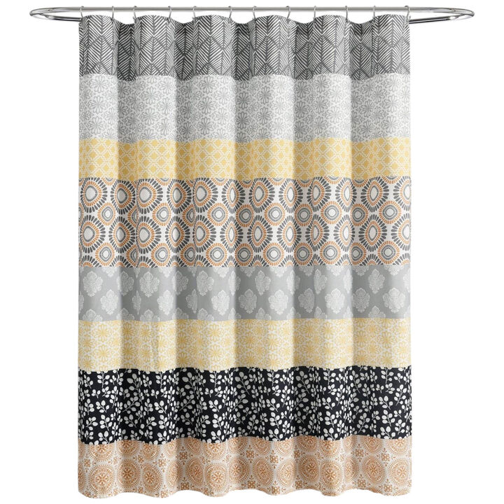 Modern Boho Shower Curtain – Damask Floral Pattern on Water-Resistant Polyester Fabric