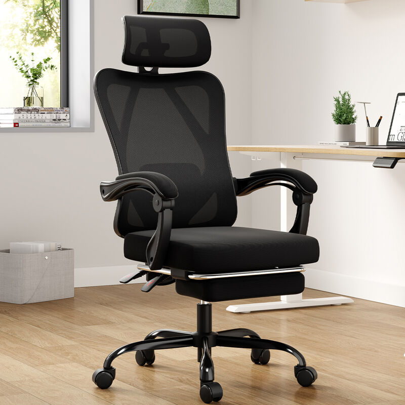 GOODSILO Ergonomic Office Chair with Adjustable Footrest Headrest Lumbar Support High Back Mesh Design Computer Desk Chair image number 7