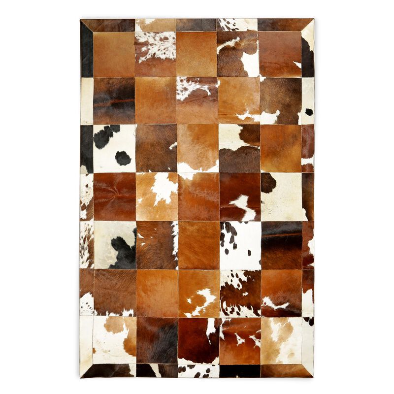Genuine Cowhide Tricolor Patchwork Rug image number 5