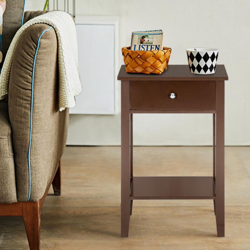 Two-Layer Bedside Table Coffee Table with Drawer for Storage & Modern Home Decor