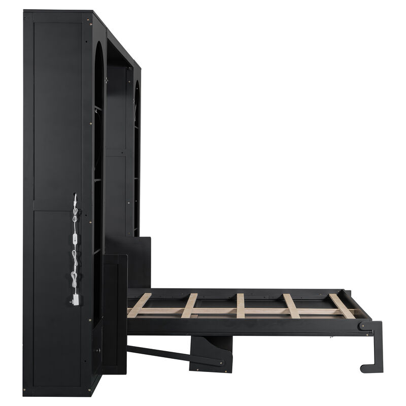 Merax Bed with Shelf, Side Cabinets, Drawers and LED