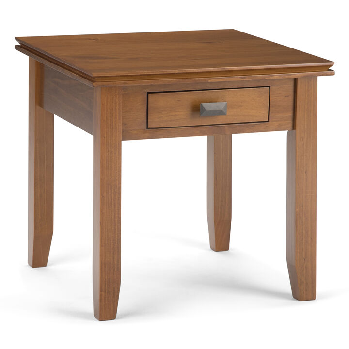 Artisan SOLID WOOD 21 inch Wide Square Transitional End Side Table in Honey Brown