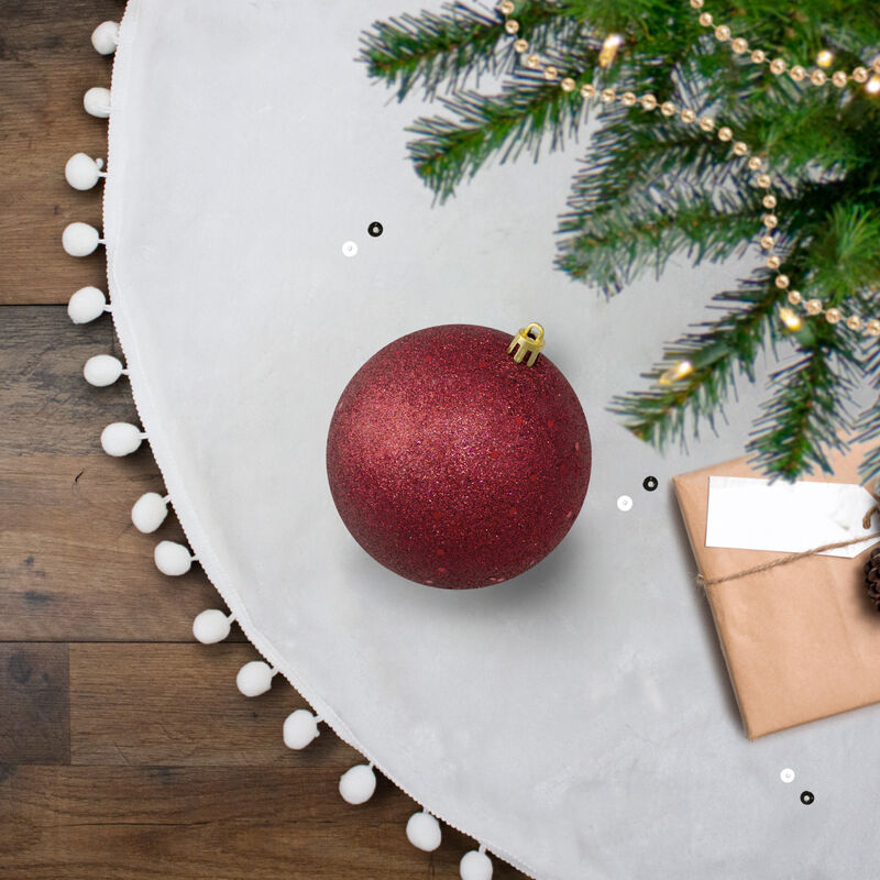 Burgundy Holographic Glitter Shatterproof Christmas Ball Ornament 4" (100mm) image number 1