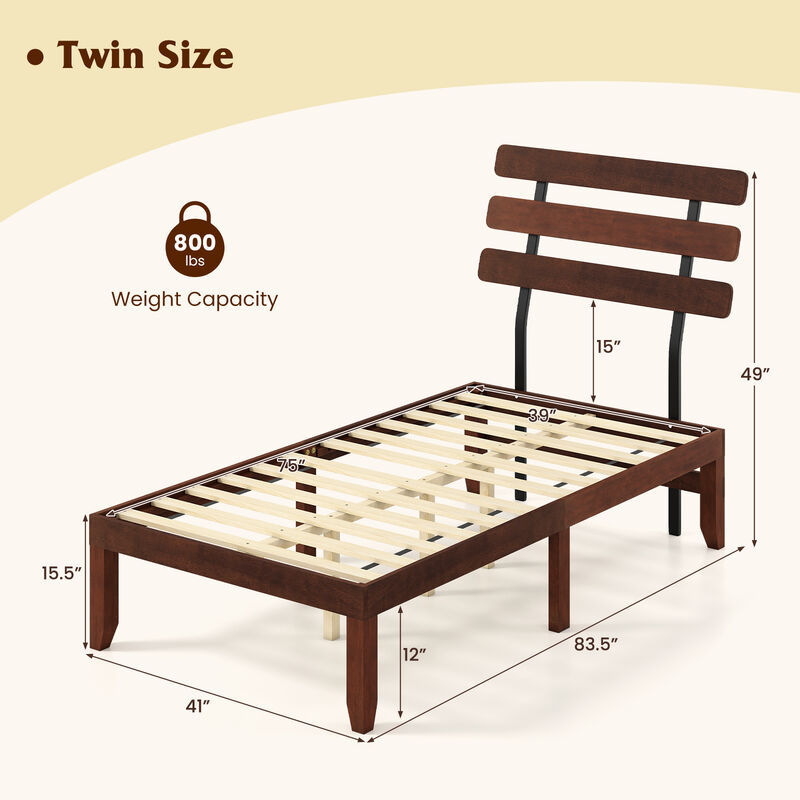 Retro Style Solid Wood Platform Bed Frame with Headboard image number 2