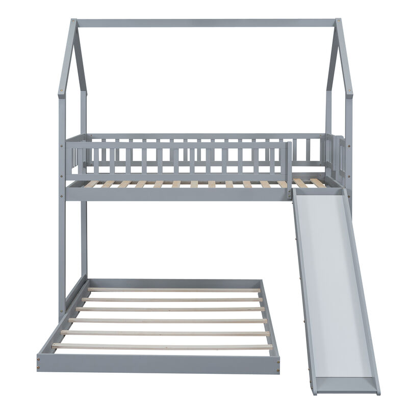 Merax House Bunk Bed with Slide and Built-in Ladder