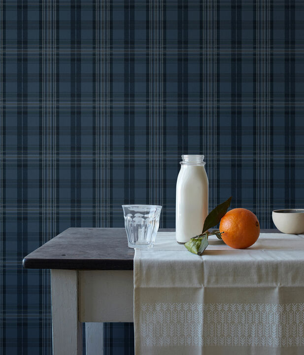 Austin Navy Plaid Wallpaper (Set of 2)