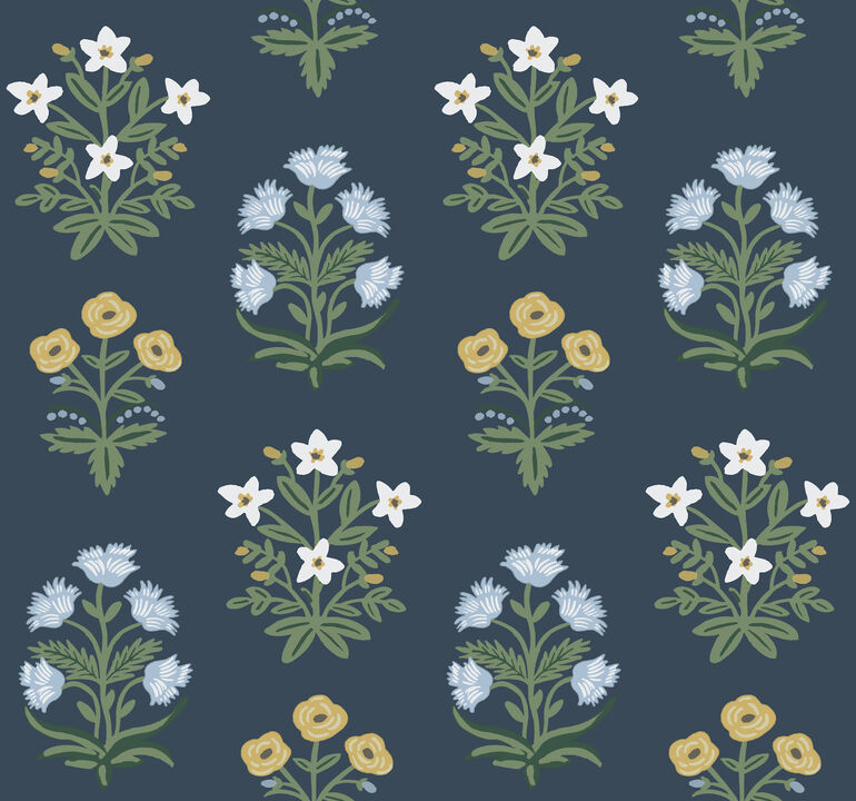 Mughal Rose Blue & Purple Wallpaper