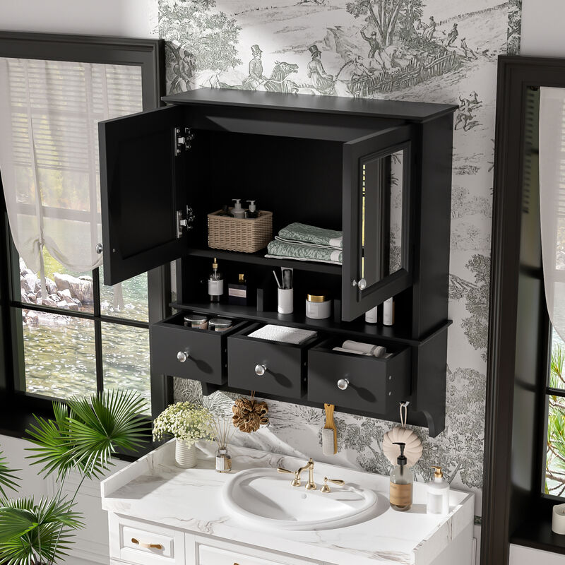 ELEMENT ACE 4-in-1 Wall Mounted Bathroom Mirror Cabinet 24 Inch Medicine Cabinet with Drawers Organizer Hooks High-Definition Mirrors with Storage for Bathroom Vanity image number 3