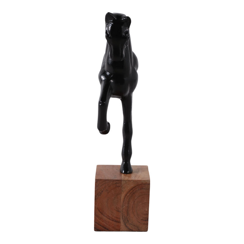 12x4" Galloping Horse On Wood Stand, Black/ Brown image number 2