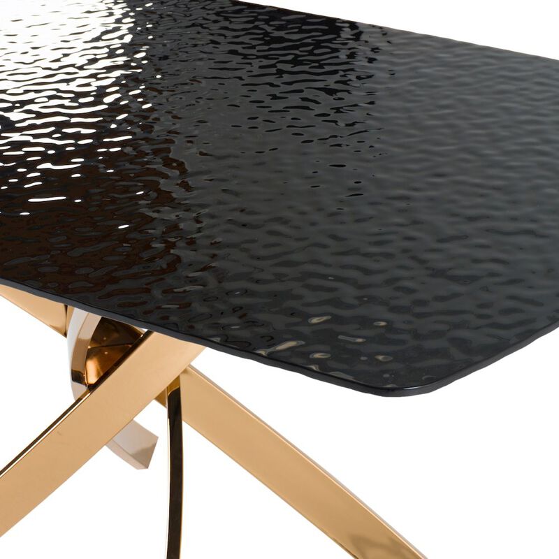 Modrest Pyrite - Modern Brown Glass + Rosegold Rectangular Dining Table