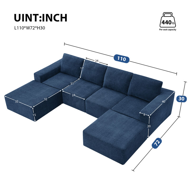 Merax Modular U Shaped Sectional Sofa Floor Couch Set