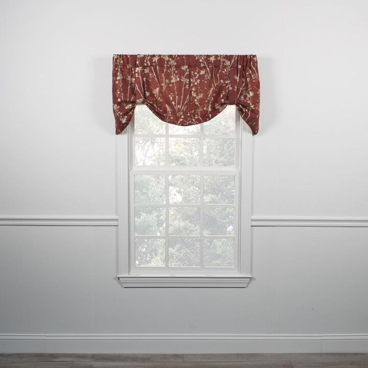 Ellis Curtain Meadow High Quality Room Darkening Solid Natural Color Lined Tie-Up Window Valance - 50 x22", Cardinal
