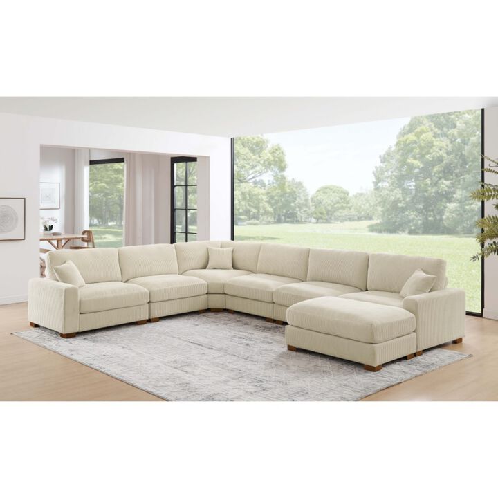 Glogru 159.5 Inch Corduroy Modular Corner Sectional Sofa