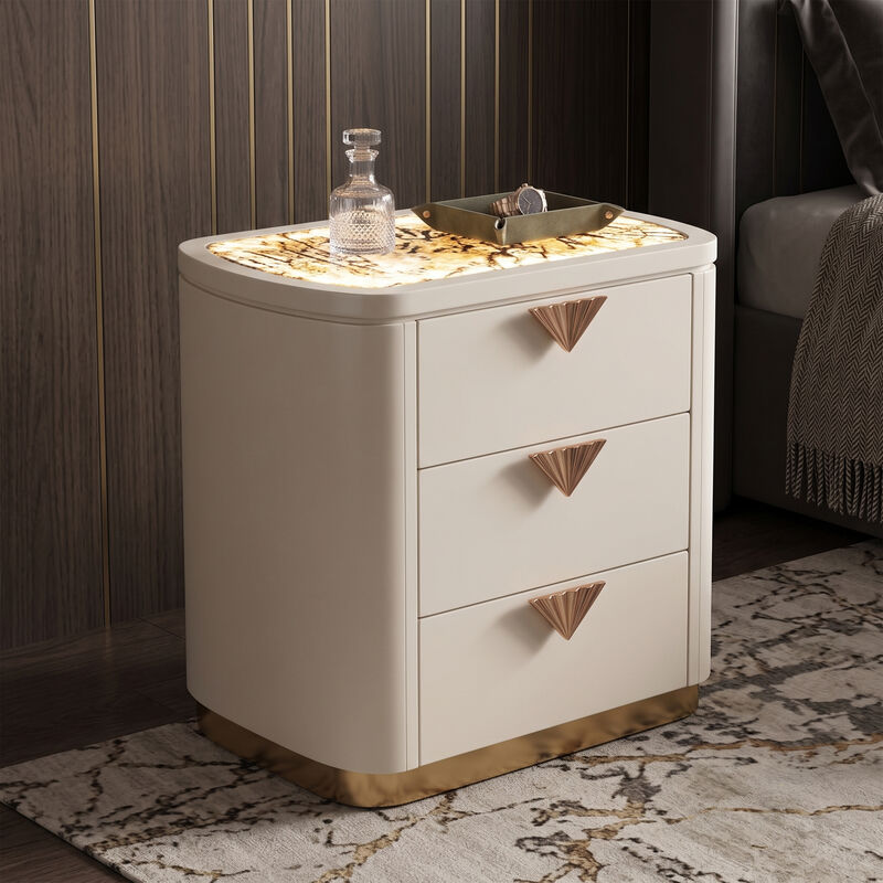 La Pierre High-Gloss Nightstand with 3 Drawers, Rounded Design and Illuminated Top image number 7
