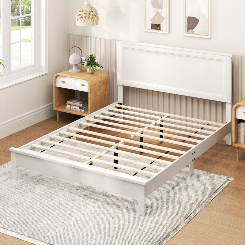 Platform Bed Frame with Slats and High Headboard for Bedroom Setup