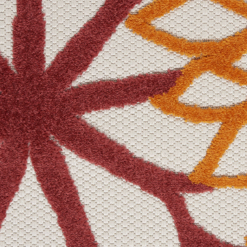 HomeRoots 7' X 10' Red Ivory Yellow And Orange Floral Indoor Outdoor Area Rug image number 4