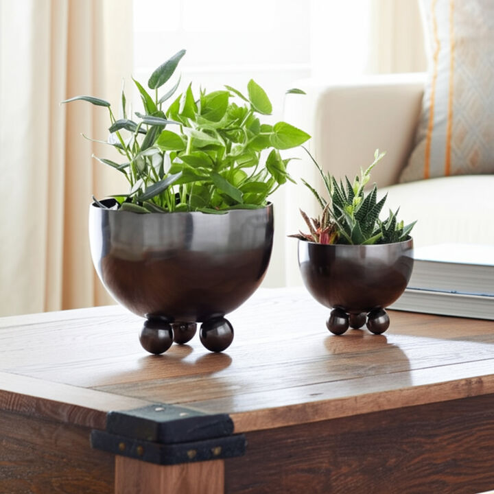 Gun Metal Bowl Planter with Ball Feet (Set of 2)