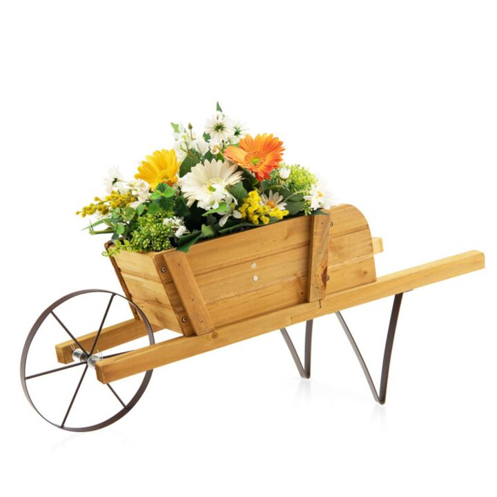 Hivvago Wooden Wagon Planter with 9 Magnetic Accessories for Garden Yard