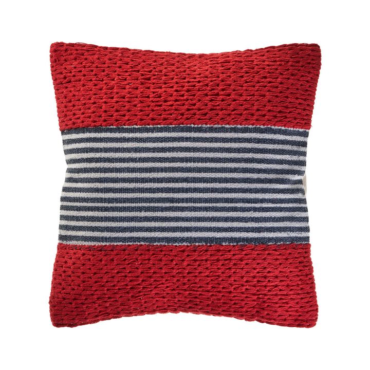 20" Blue and Red Nautical Striped Square Throw Pillow