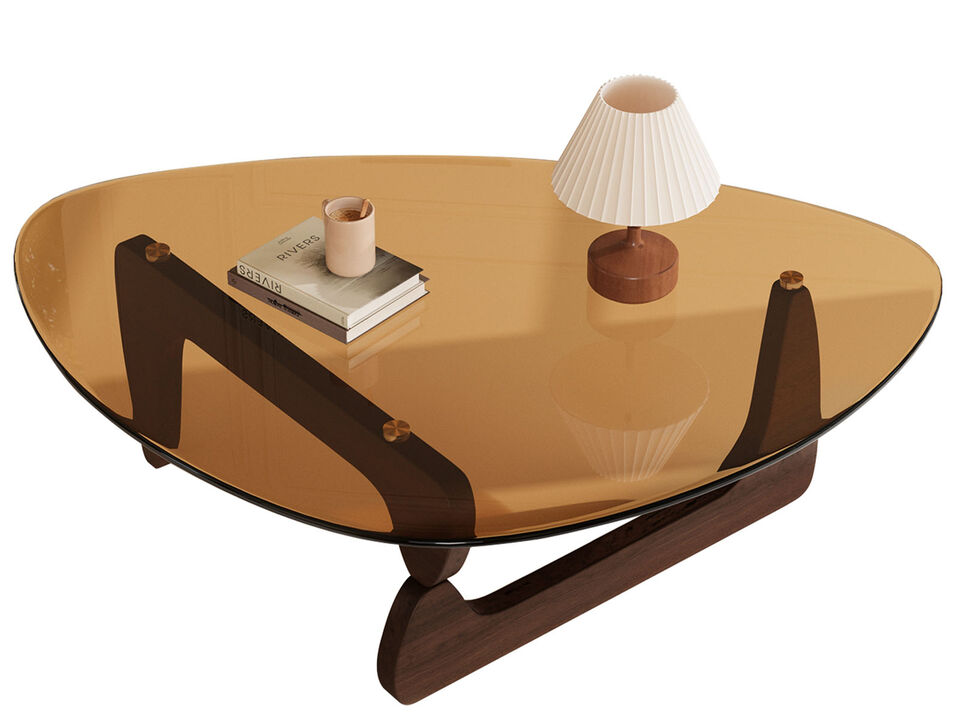 Triangular Coffee Table Living Room Accent Table Vintage Wood Base