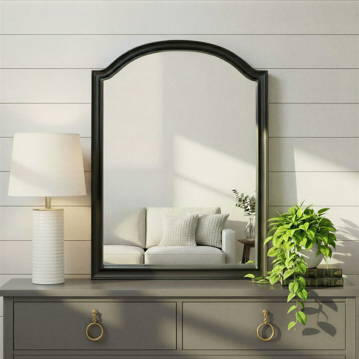 Arched Mango Wood Wall Mirror, Black