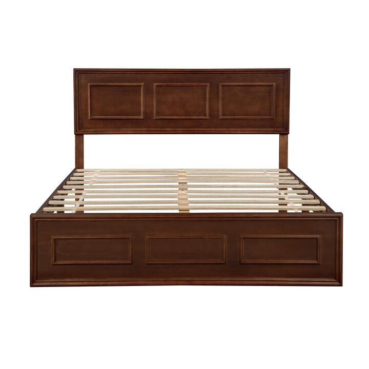 Pine Wood Farmhouse Platform Bed with Adjustable-Height Headboard