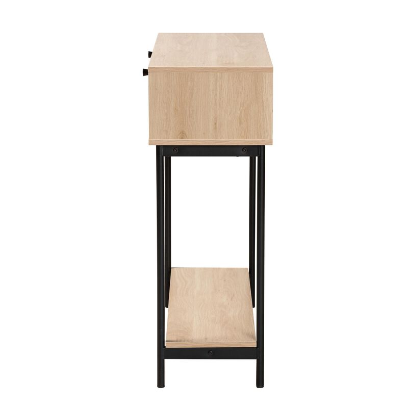 Baxton Studio Sherwin Light Brown And Black 2 Drawer Console Table With Woven Rattan Accent