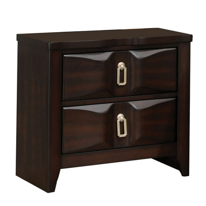 Transitional Style Wood Nightstand with 2 Drawers, Espresso Brown-Benzara